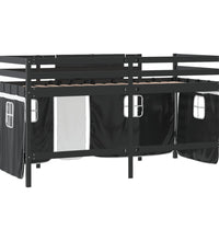 Kinderhochbett mit Vorhängen Weiß Schwarz 90x190 cm Kiefernholz
