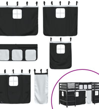 Kinderhochbett mit Vorhängen Weiß Schwarz 90x190 cm Kiefernholz