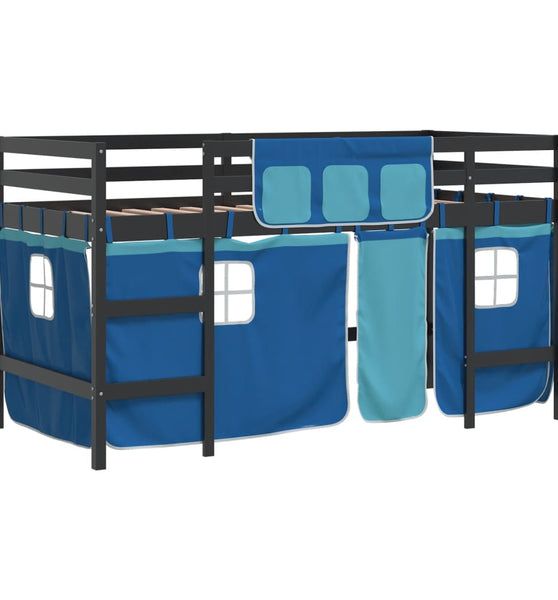 Kinderhochbett mit Vorhängen Blau 90x190 cm Massivholz Kiefer