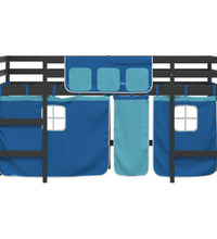 Kinderhochbett mit Vorhängen Blau 90x190 cm Massivholz Kiefer