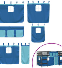 Kinderhochbett mit Vorhängen Blau 90x190 cm Massivholz Kiefer