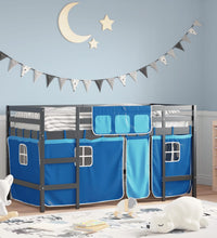 Kinderhochbett mit Vorhängen Blau 90x190 cm Massivholz Kiefer