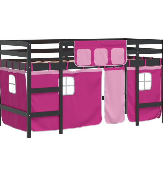 Kinderhochbett mit Vorhängen Rosa 90x190 cm Massivholz Kiefer