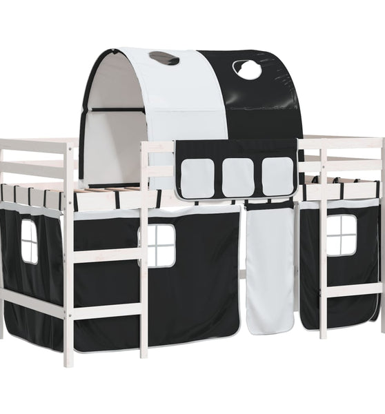 Kinderhochbett mit Tunnel Weiß & Schwarz 80x200 cm Kiefernholz