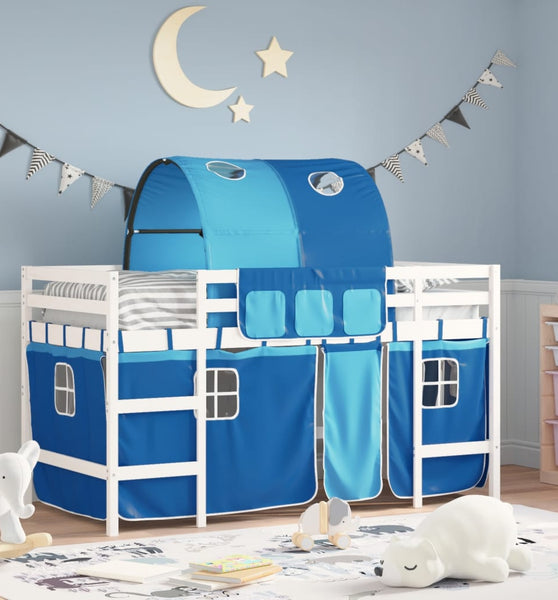Kinderhochbett mit Tunnel Blau 80x200 cm Massivholz Kiefer