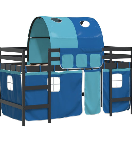 Kinderhochbett mit Tunnel Blau 80x200 cm Massivholz Kiefer