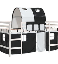 Kinderhochbett mit Tunnel Weiß & Schwarz 90x200 cm Kiefernholz