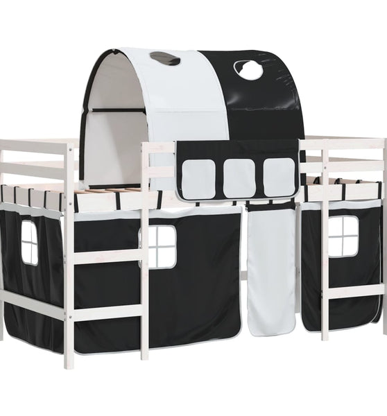 Kinderhochbett mit Tunnel Weiß & Schwarz 90x200 cm Kiefernholz