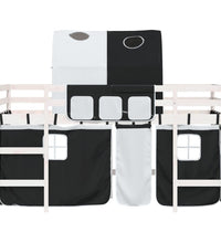 Kinderhochbett mit Tunnel Weiß & Schwarz 90x200 cm Kiefernholz