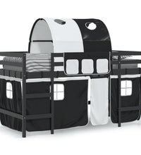 Kinderhochbett mit Tunnel Weiß & Schwarz 90x200 cm Kiefernholz
