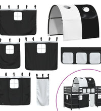 Kinderhochbett mit Tunnel Weiß & Schwarz 90x200 cm Kiefernholz