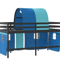 Kinderhochbett mit Tunnel Blau 90x200 cm Massivholz Kiefer