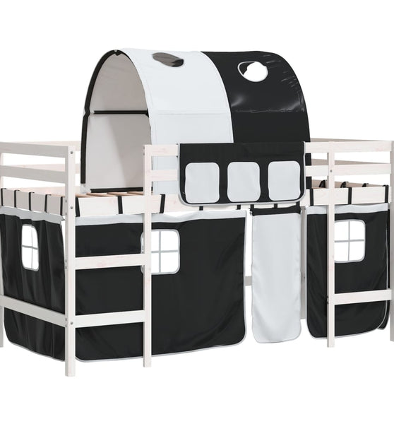 Kinderhochbett mit Tunnel Weiß & Schwarz 90x190 cm Kiefernholz