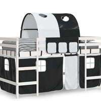 Kinderhochbett mit Tunnel Weiß & Schwarz 90x190 cm Kiefernholz