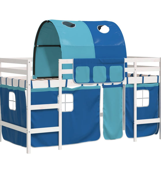 Kinderhochbett mit Tunnel Blau 90x190 cm Massivholz Kiefer