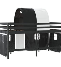 Kinderhochbett mit Tunnel Weiß & Schwarz 90x190 cm Kiefernholz