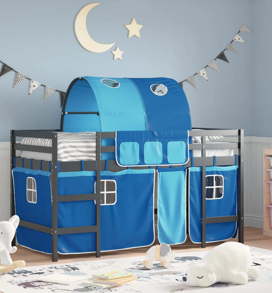 Kinderhochbett mit Tunnel Blau 90x190 cm Massivholz Kiefer