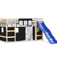 Kinderhochbett mit Vorhängen Weiß und Schwarz Massivholz Kiefer