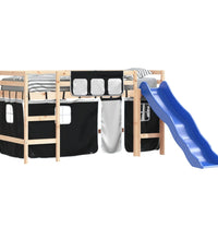 Kinderhochbett mit Vorhängen Weiß und Schwarz Massivholz Kiefer