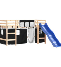 Kinderhochbett mit Vorhängen Weiß und Schwarz Massivholz Kiefer