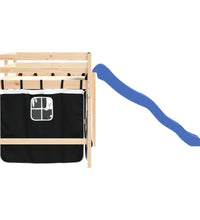 Kinderhochbett mit Vorhängen Weiß und Schwarz Massivholz Kiefer