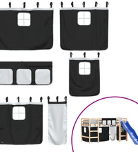 Kinderhochbett mit Vorhängen Weiß und Schwarz Massivholz Kiefer