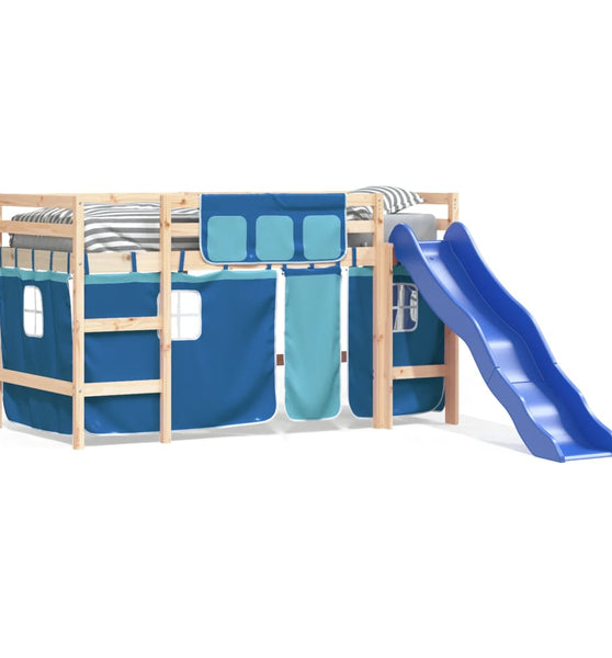 Kinderhochbett mit Vorhängen Blau 80x200 cm Massivholz Kiefer