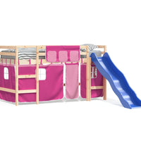 Kinderhochbett mit Vorhängen Rosa 80x200 cm Massivholz Kiefer