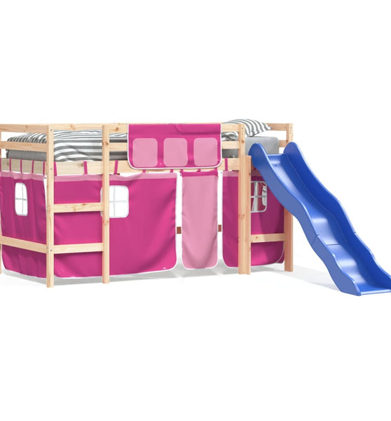 Kinderhochbett mit Vorhängen Rosa 80x200 cm Massivholz Kiefer