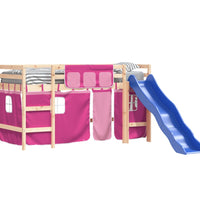 Kinderhochbett mit Vorhängen Rosa 80x200 cm Massivholz Kiefer