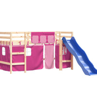 Kinderhochbett mit Vorhängen Rosa 80x200 cm Massivholz Kiefer