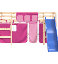 Kinderhochbett mit Vorhängen Rosa 80x200 cm Massivholz Kiefer