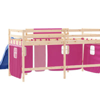 Kinderhochbett mit Vorhängen Rosa 80x200 cm Massivholz Kiefer