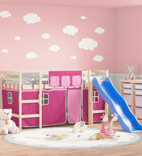 Kinderhochbett mit Vorhängen Rosa 80x200 cm Massivholz Kiefer