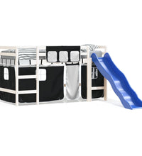 Kinderhochbett mit Vorhängen Weiß und Schwarz Massivholz Kiefer