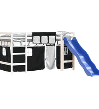 Kinderhochbett mit Vorhängen Weiß und Schwarz Massivholz Kiefer