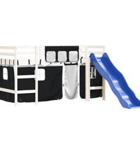 Kinderhochbett mit Vorhängen Weiß und Schwarz Massivholz Kiefer