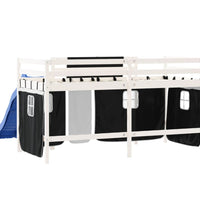 Kinderhochbett mit Vorhängen Weiß und Schwarz Massivholz Kiefer