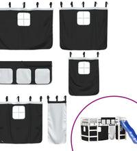 Kinderhochbett mit Vorhängen Weiß und Schwarz Massivholz Kiefer