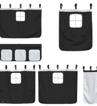 Kinderhochbett mit Vorhängen Weiß und Schwarz Massivholz Kiefer