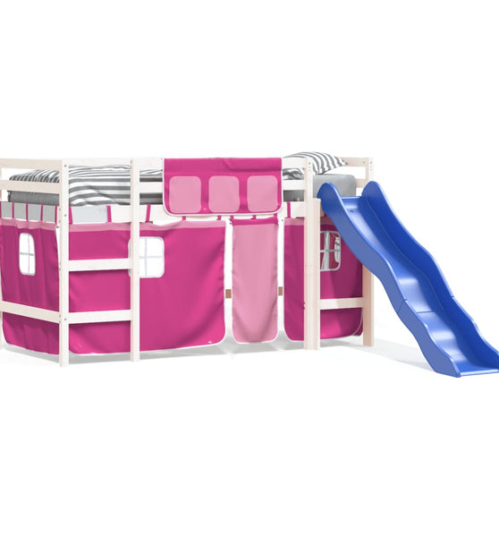 Kinderhochbett mit Vorhängen Rosa 80x200 cm Massivholz Kiefer