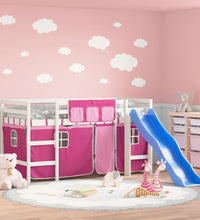 Kinderhochbett mit Vorhängen Rosa 80x200 cm Massivholz Kiefer