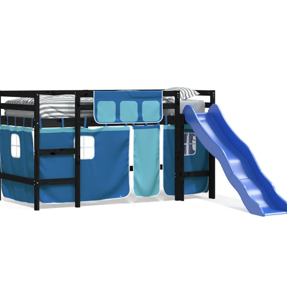 Kinderhochbett mit Vorhängen Blau 80x200 cm Massivholz Kiefer