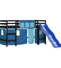 Kinderhochbett mit Vorhängen Blau 80x200 cm Massivholz Kiefer