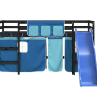 Kinderhochbett mit Vorhängen Blau 80x200 cm Massivholz Kiefer