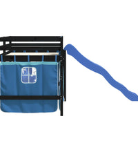 Kinderhochbett mit Vorhängen Blau 80x200 cm Massivholz Kiefer