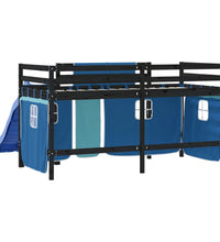 Kinderhochbett mit Vorhängen Blau 80x200 cm Massivholz Kiefer