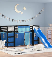 Kinderhochbett mit Vorhängen Blau 80x200 cm Massivholz Kiefer