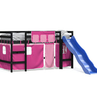 Kinderhochbett mit Vorhängen Rosa 80x200 cm Massivholz Kiefer