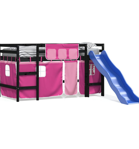 Kinderhochbett mit Vorhängen Rosa 80x200 cm Massivholz Kiefer